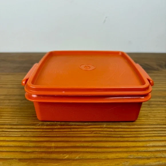 Vintage Tupperware Orange Square Container | Classic Mid-Century Kitchen - Picture 7 of 16